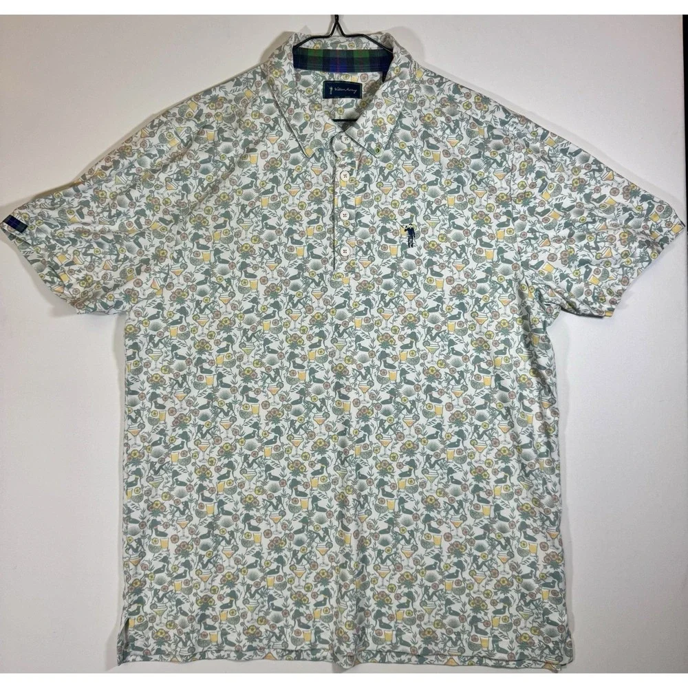1. William Murray Polo Shirt Mens L Green‎ Golf Floral Cocktail Geometric